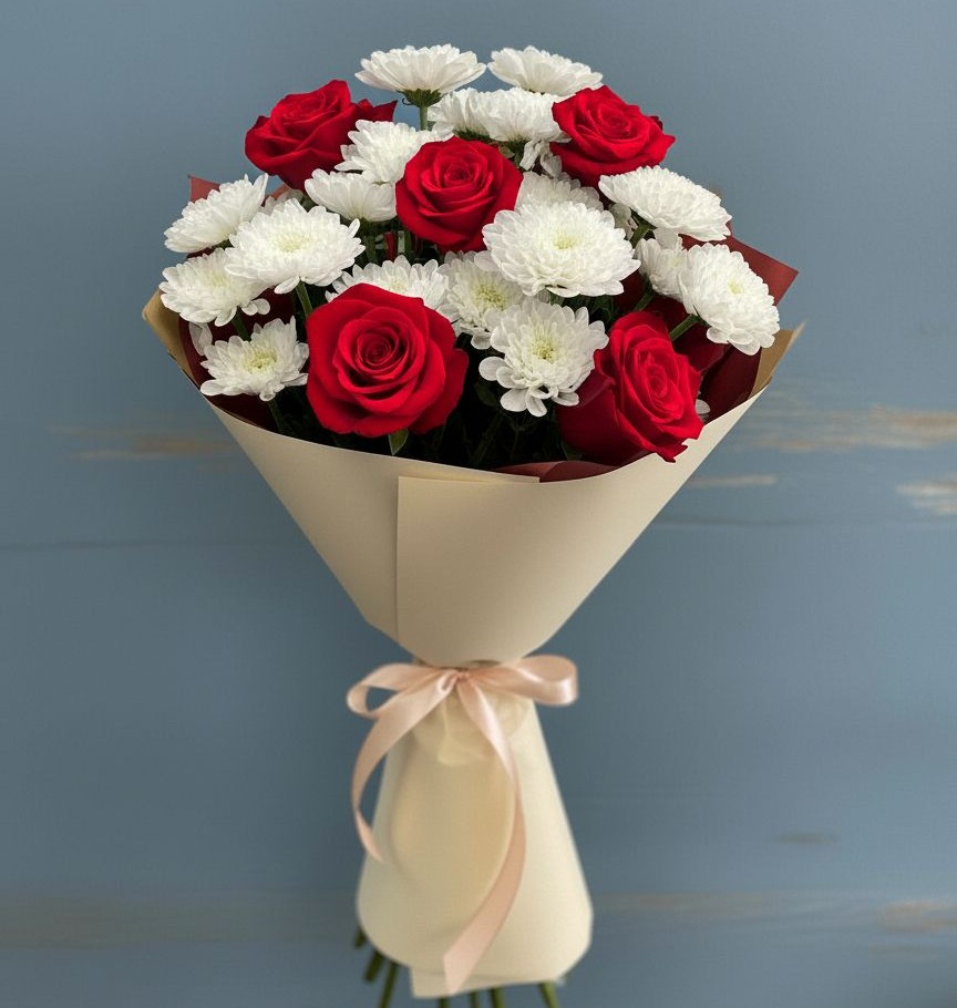 Букет цветов из: Розы и Хризантемы в Новотроицкой