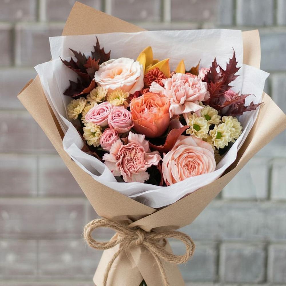 Букет цветов из: Гвоздики, Хризантемы и Розы в Новотроицкой