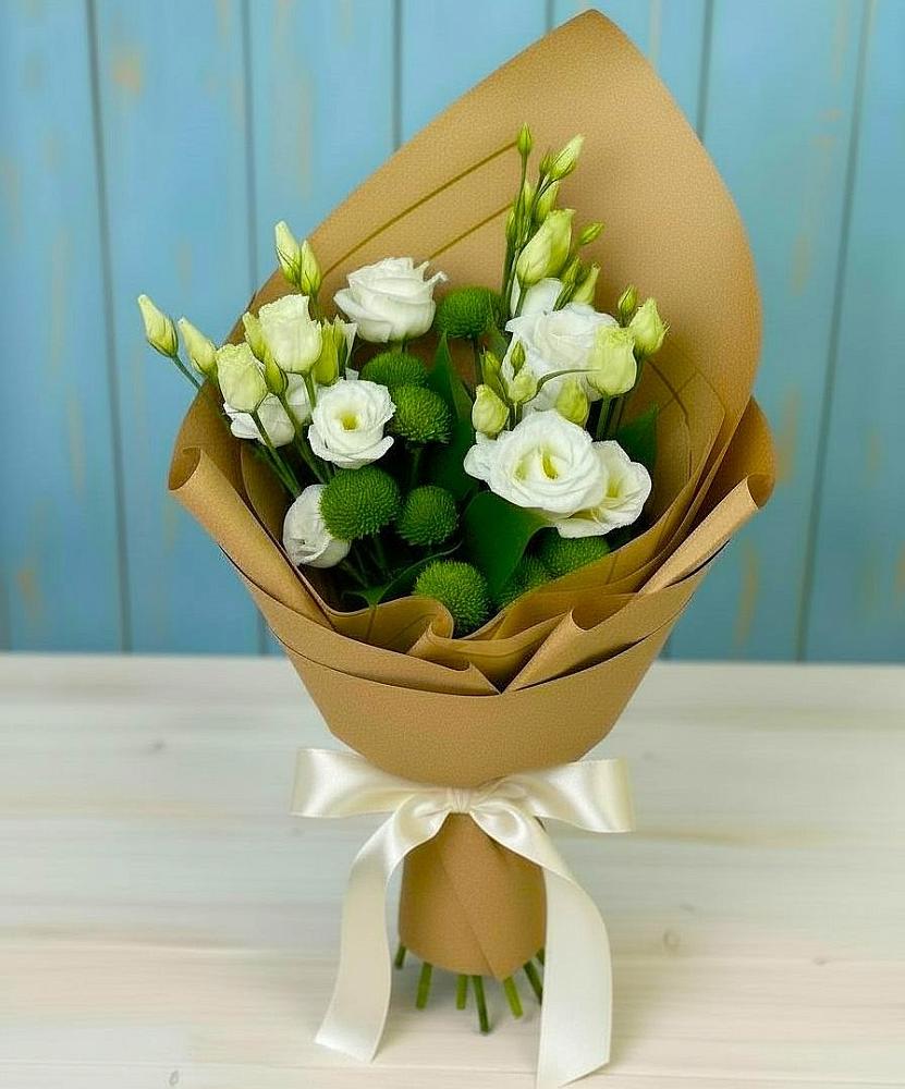 Букет цветов из: Хризантемы и Лизиантусы в Новотроицкой