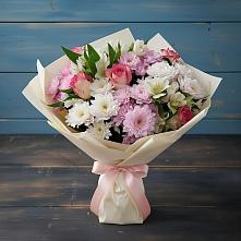 Букет цветов из:  Хризантемы, Альстромерии и Розы #REPLACE_PRED# Новотроицкой