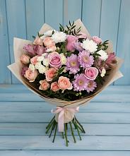 Букет цветов из:  Хризантемы, Розы и Альстромерии в Новотроицкой